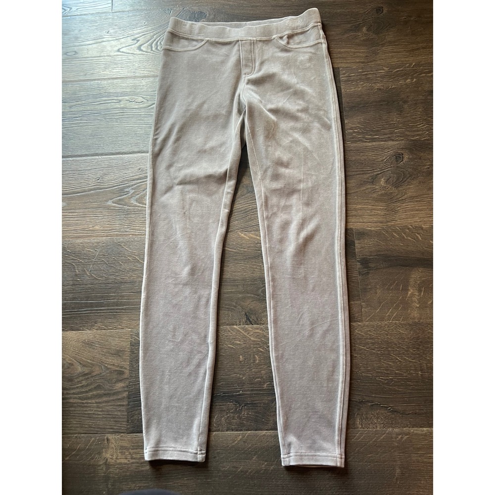 HUE Womens Velour Leggings‎ Tan Taupe Stretch Pull On Back Pockets Small RN62856